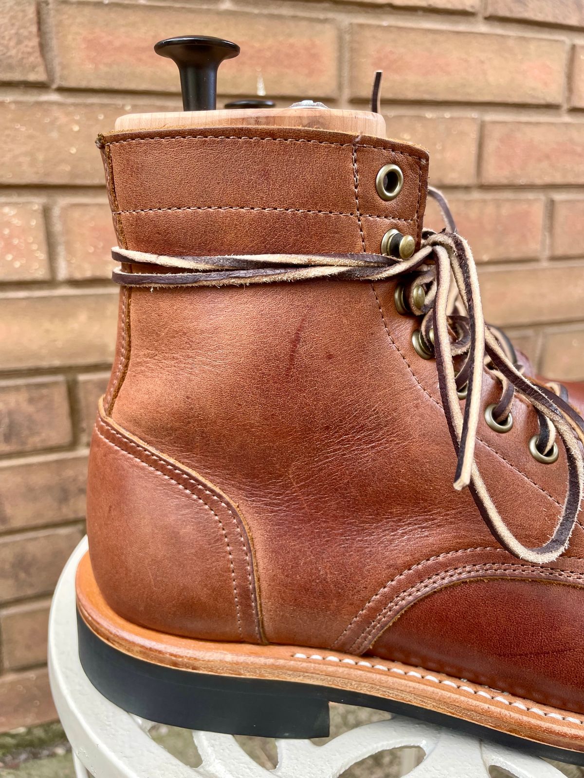 Photo by manco on October 6, 2024 of the Oak Street Bootmakers Trench Boot in Seidel Light Brown Mustang.