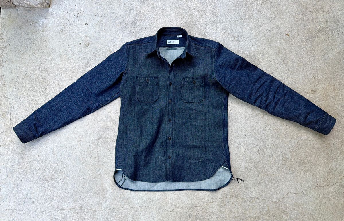 Photo by manco on April 7, 2026 of the Gustin Work Shirt in 13 Oz Cone Mills Raw Selvedge Denim (100% Cotton).