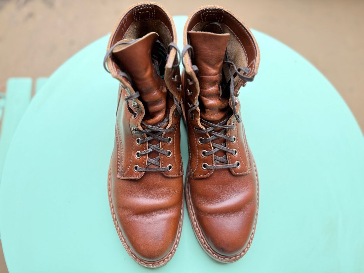 Photo by justjustin on May 29, 2025 of the White's MP-Sherman Plain Toe in Horween British Tan Chromexcel.