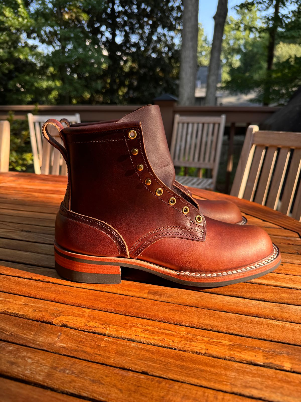 Photo by InspektorKemp on July 23, 2025 of the Nicks Falcon in Wickett & Craig Buck Brown Double Stuffed.