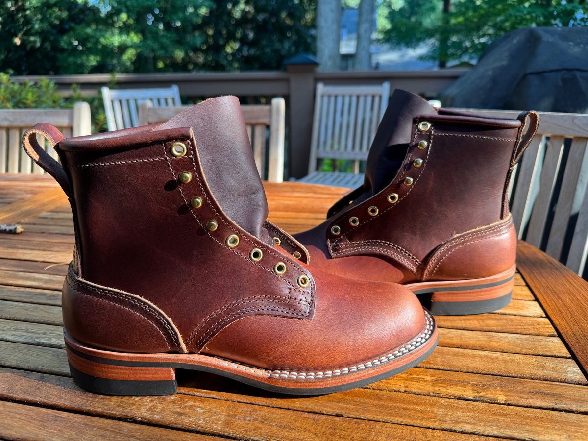 Photo by InspektorKemp on July 23, 2025 of the Nicks Falcon in Wickett & Craig Buck Brown Double Stuffed.