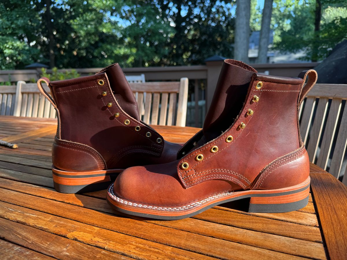 Photo by InspektorKemp on July 23, 2025 of the Nicks Falcon in Wickett & Craig Buck Brown Double Stuffed.