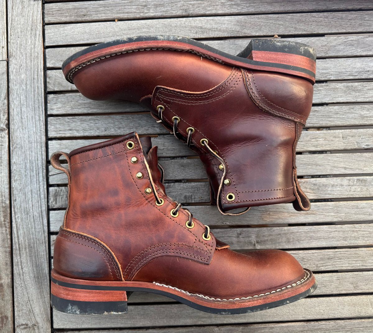 Photo by InspektorKemp on March 11, 2026 of the Nicks Falcon in Wickett & Craig Buck Brown Double Stuffed.