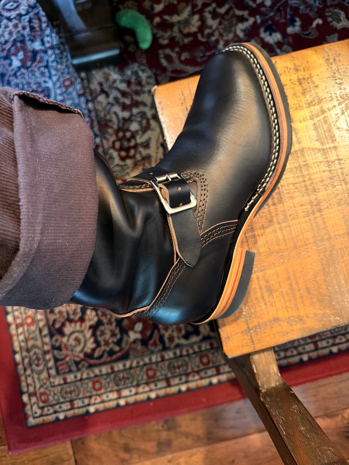 Photo by therealg3173agustin on February 21, 2026 of the Wesco Mister Lou in Horween Black Teacore Chromexcel.
