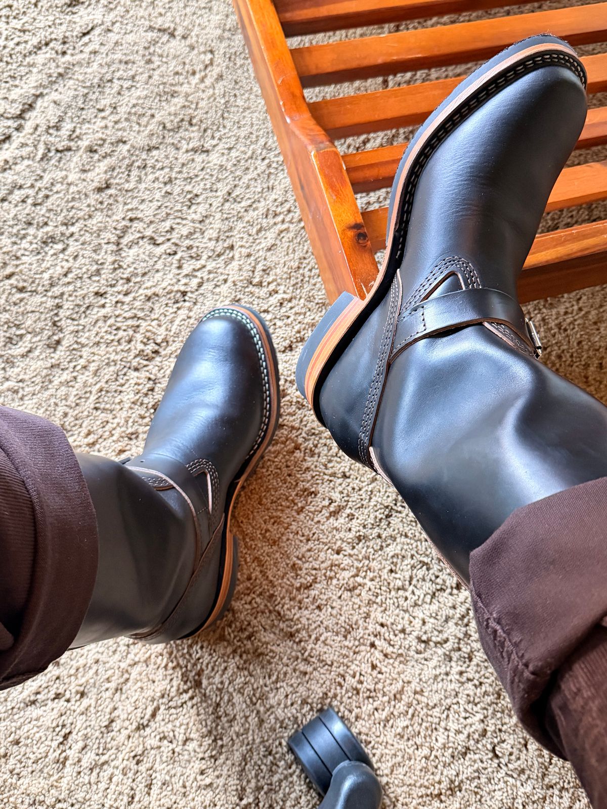 Photo by therealg3173agustin on February 21, 2026 of the Wesco Mister Lou in Horween Black Teacore Chromexcel.
