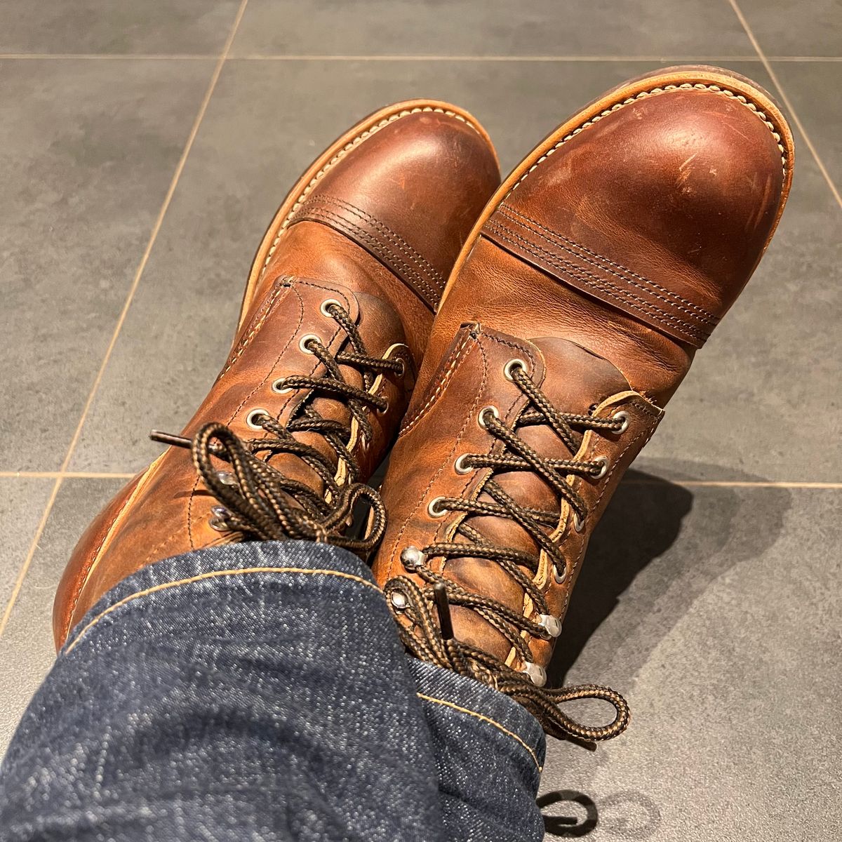 Photo by WhteRbt on April 27, 2025 of the Red Wing Iron Ranger in S.B. Foot Copper Rough and Tough.