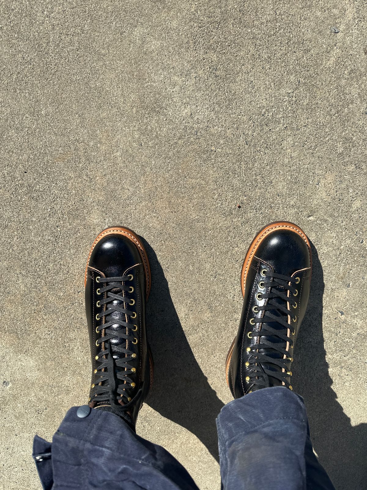 Photo by cuddythecadillachearted on April 17, 2025 of the John Lofgren Monkey Boots in Shinki Hikaku Horsebutt Black Teacore.