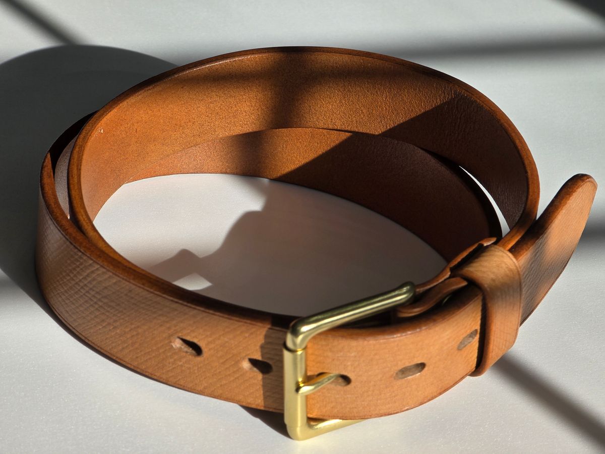 Photo by mllcb42 on February 7, 2026 of the Corder + Hide Hatch Belt in J&FJ Baker Natural Oak Bark Bridle Hatch.