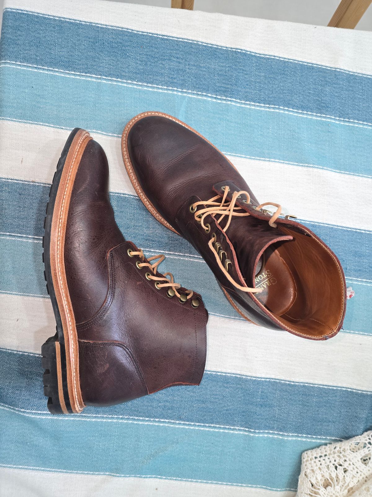 Photo by saxman242 on March 29, 2025 of the Grant Stone Diesel Boot in C.F. Stead Dark Burgundy Classic Kudu.