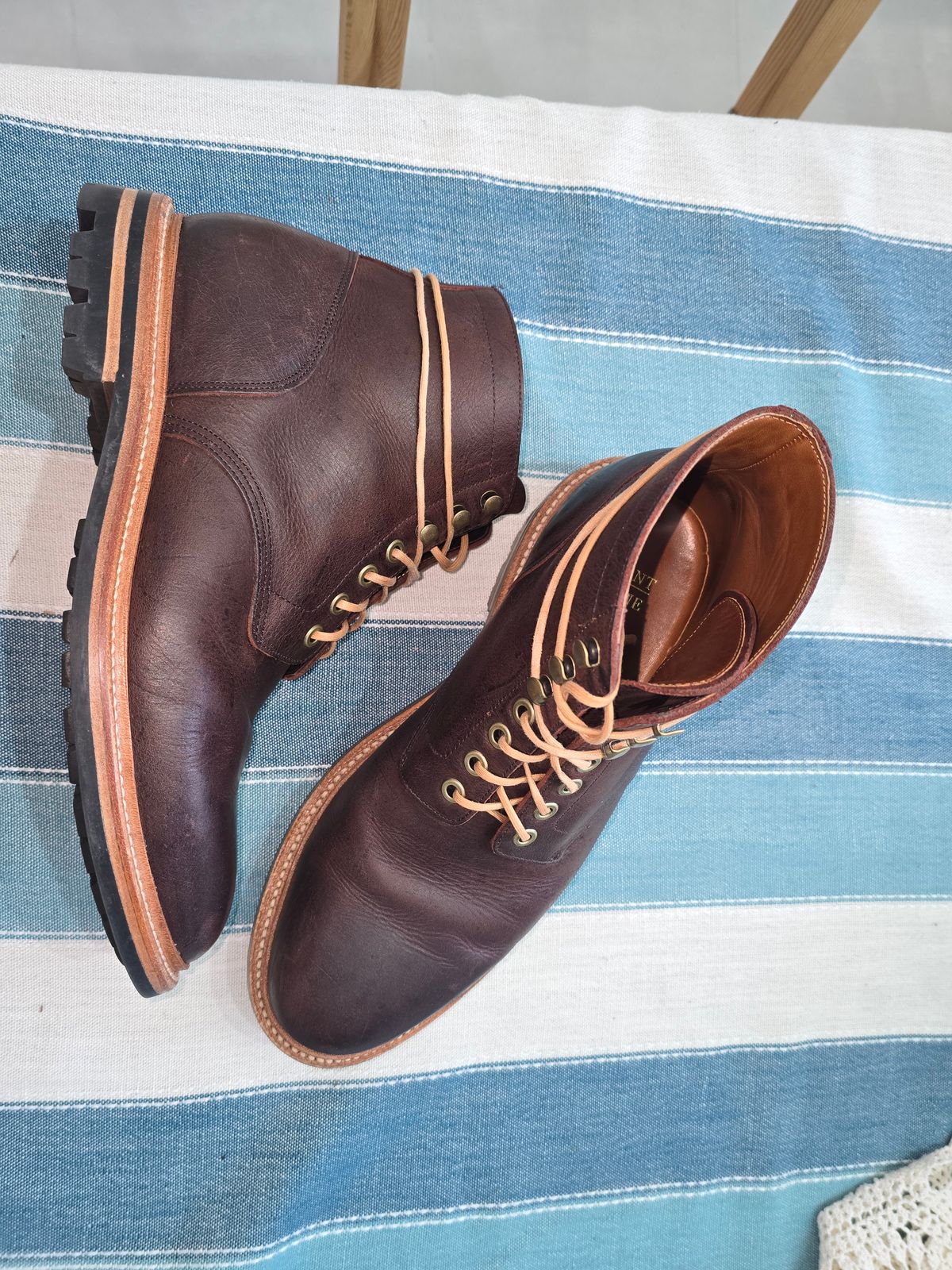 Photo by saxman242 on March 29, 2025 of the Grant Stone Diesel Boot in C.F. Stead Dark Burgundy Classic Kudu.