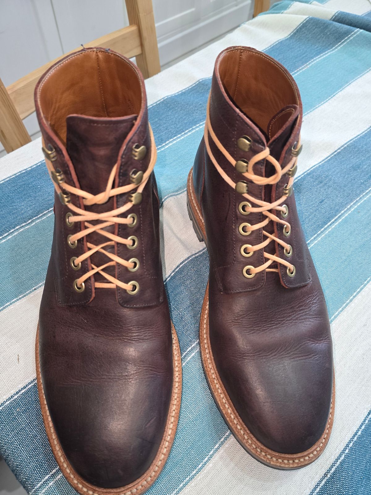 Photo by saxman242 on March 29, 2025 of the Grant Stone Diesel Boot in C.F. Stead Dark Burgundy Classic Kudu.