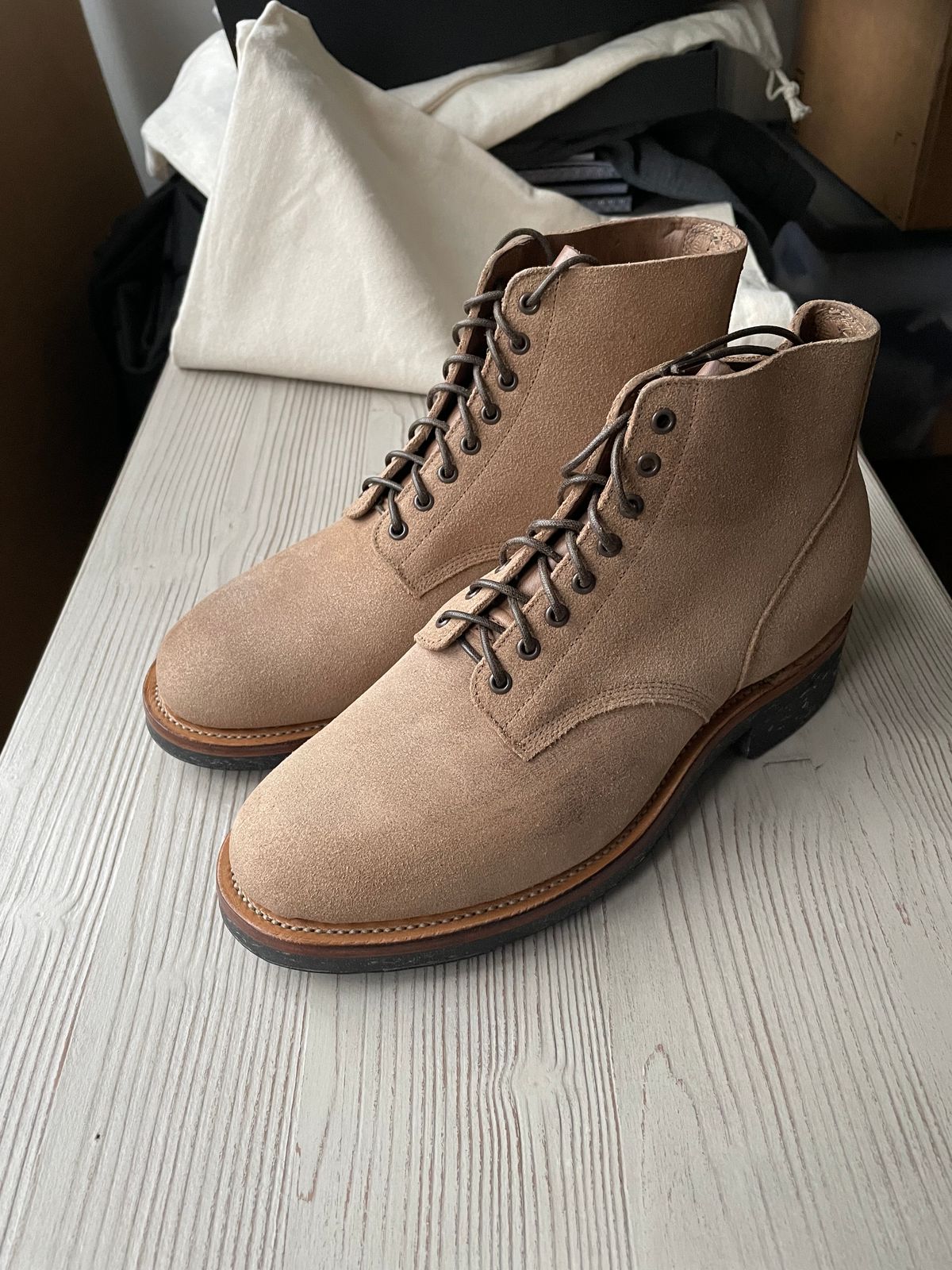 Photo by ShoecareNovice on November 30, 2025 of the Viberg N1 Boot in Horween Natural Marine Field.
