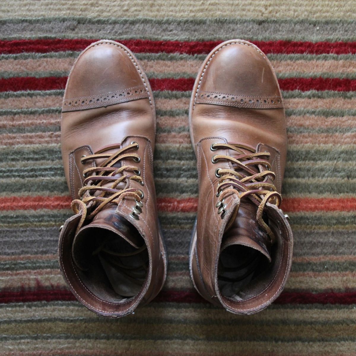 Photo by jugglemank on December 5, 2024 of the Oak Street Bootmakers Cap-Toe Trench Boot in Horween Natural Chromexcel.
