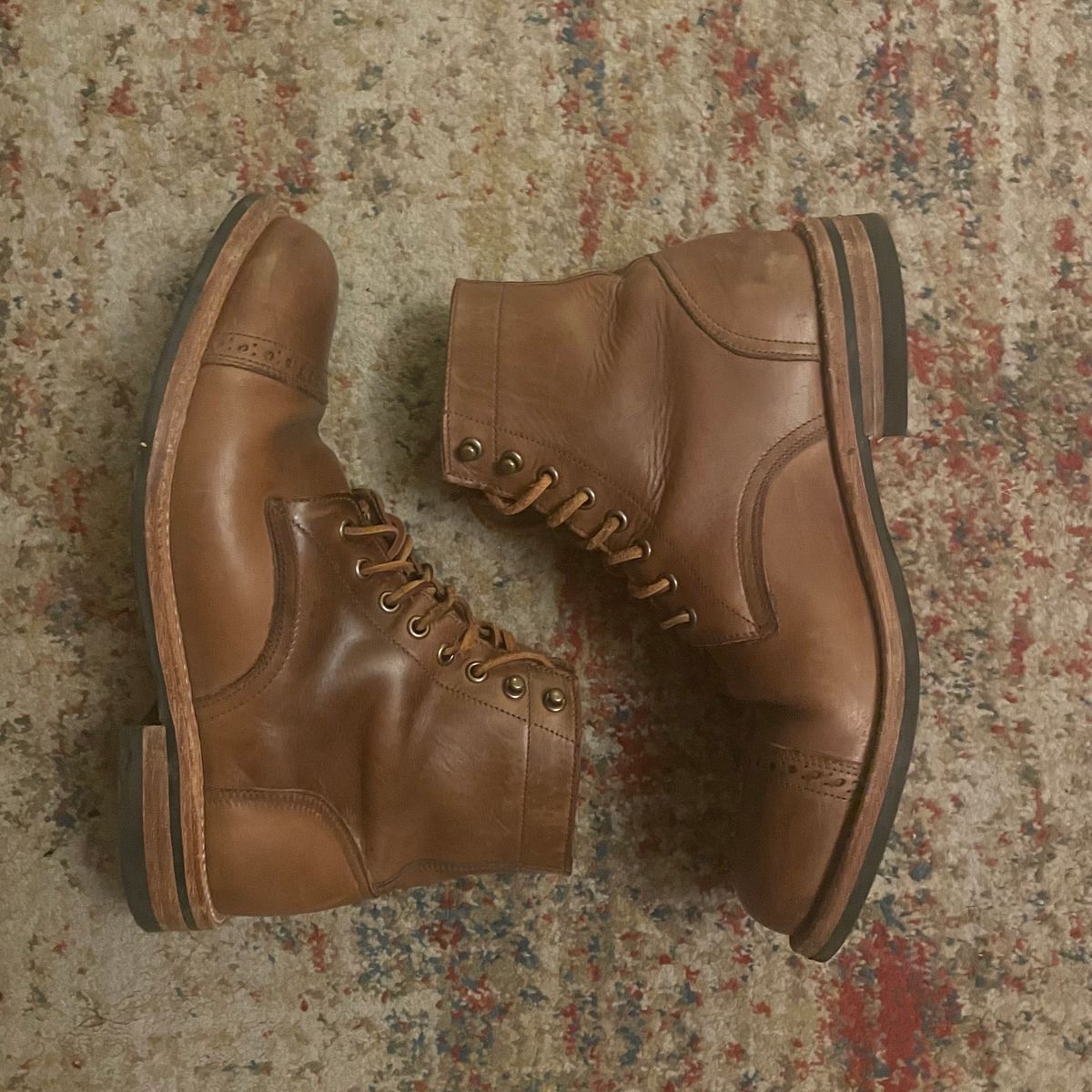 Photo by jugglemank on January 6, 2025 of the Oak Street Bootmakers Cap-Toe Trench Boot in Horween Natural Chromexcel.