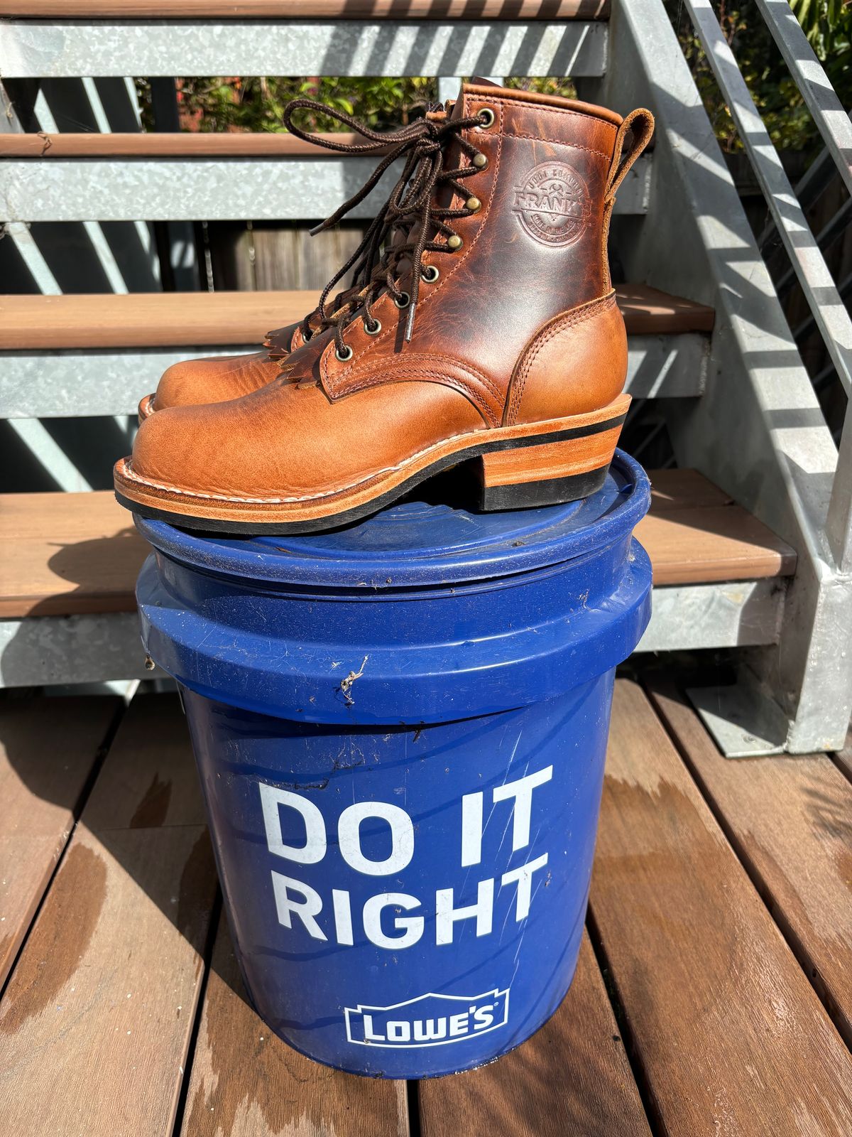 Photo by tomsbarkingdogs on October 3, 2025 of the Frank's Boots Wilshire in Law Tanning Whiskey Rebellion.