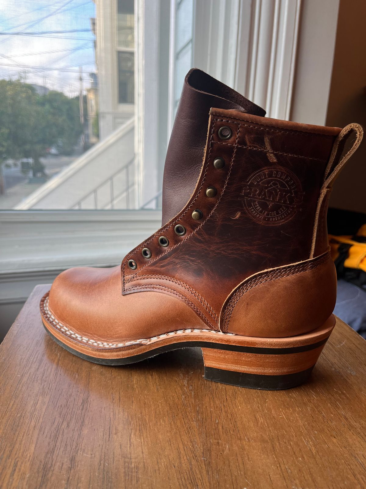 Photo by tomsbarkingdogs on October 3, 2025 of the Frank's Boots Wilshire in Law Tanning Whiskey Rebellion.