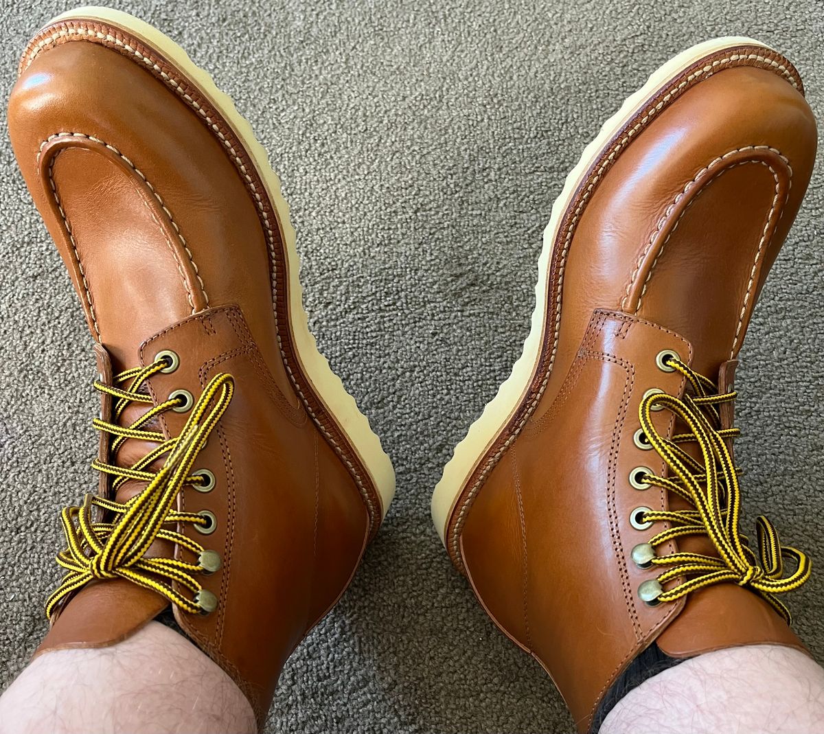 Photo by Abel on December 29, 2021 of the Grant Stone Brass Boot in Badalassi Carlo Saddle Tan Minerva.
