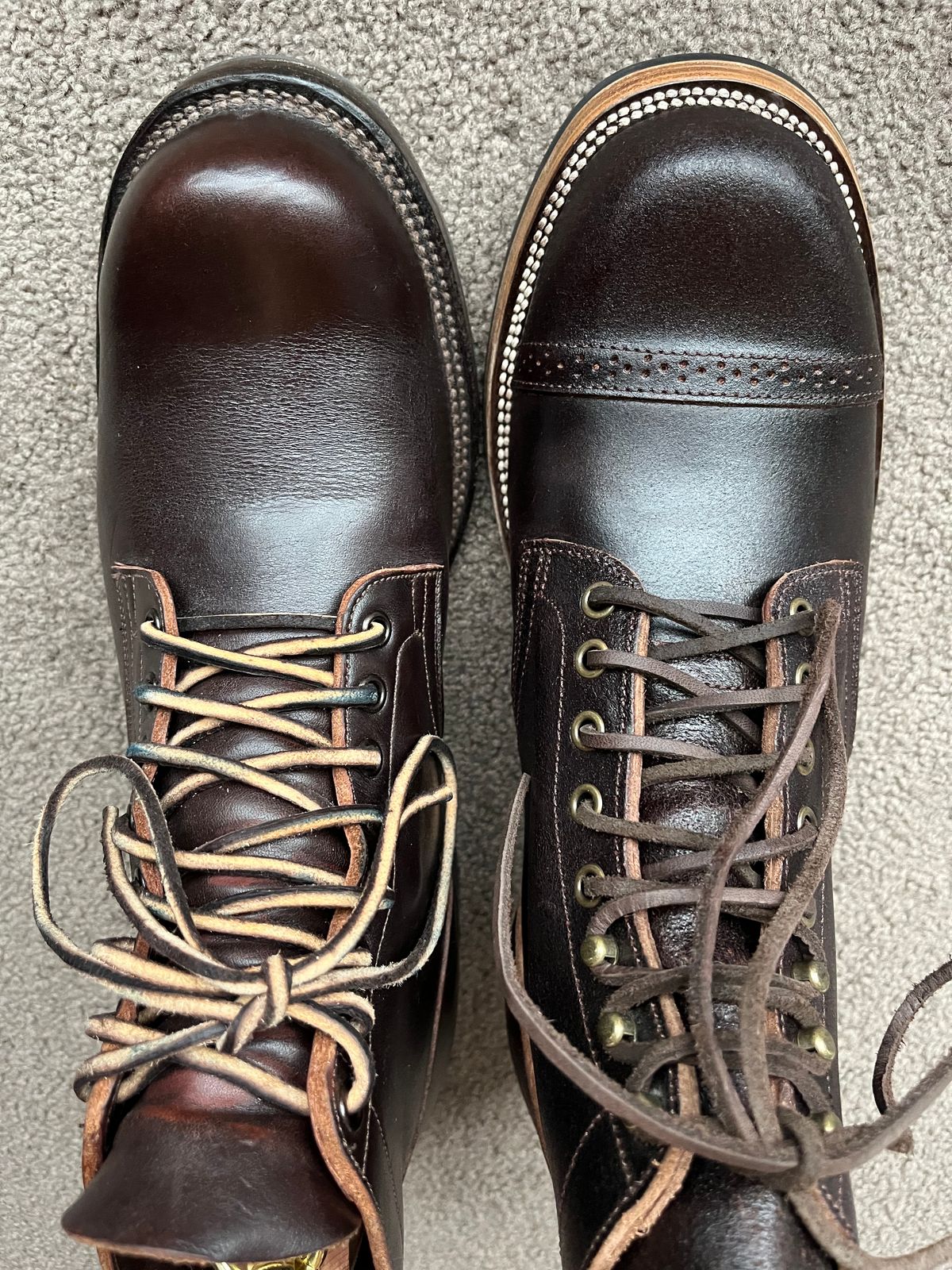 Photo by Abel on April 28, 2025 of the XBXS Miner Boots in Horween Black Waxed Flesh.