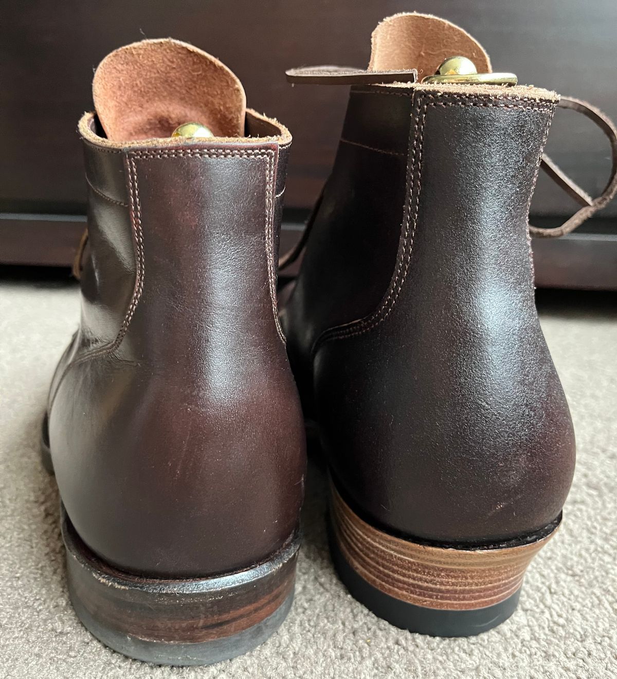 Photo by Abel on April 28, 2025 of the XBXS Miner Boots in Horween Black Waxed Flesh.