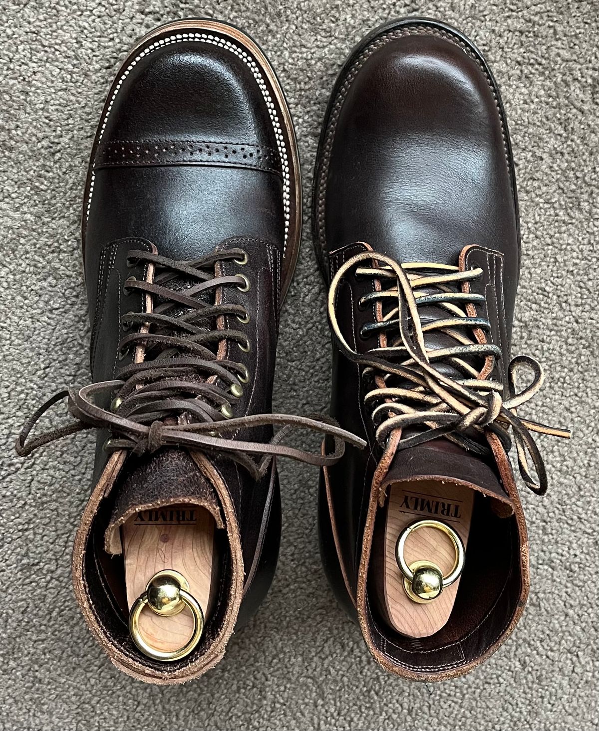 Photo by Abel on April 28, 2025 of the XBXS Miner Boots in Horween Black Waxed Flesh.