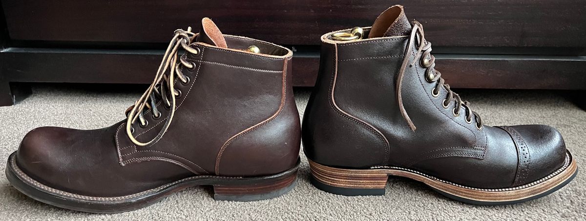 Photo by Abel on April 28, 2025 of the XBXS Miner Boots in Horween Black Waxed Flesh.
