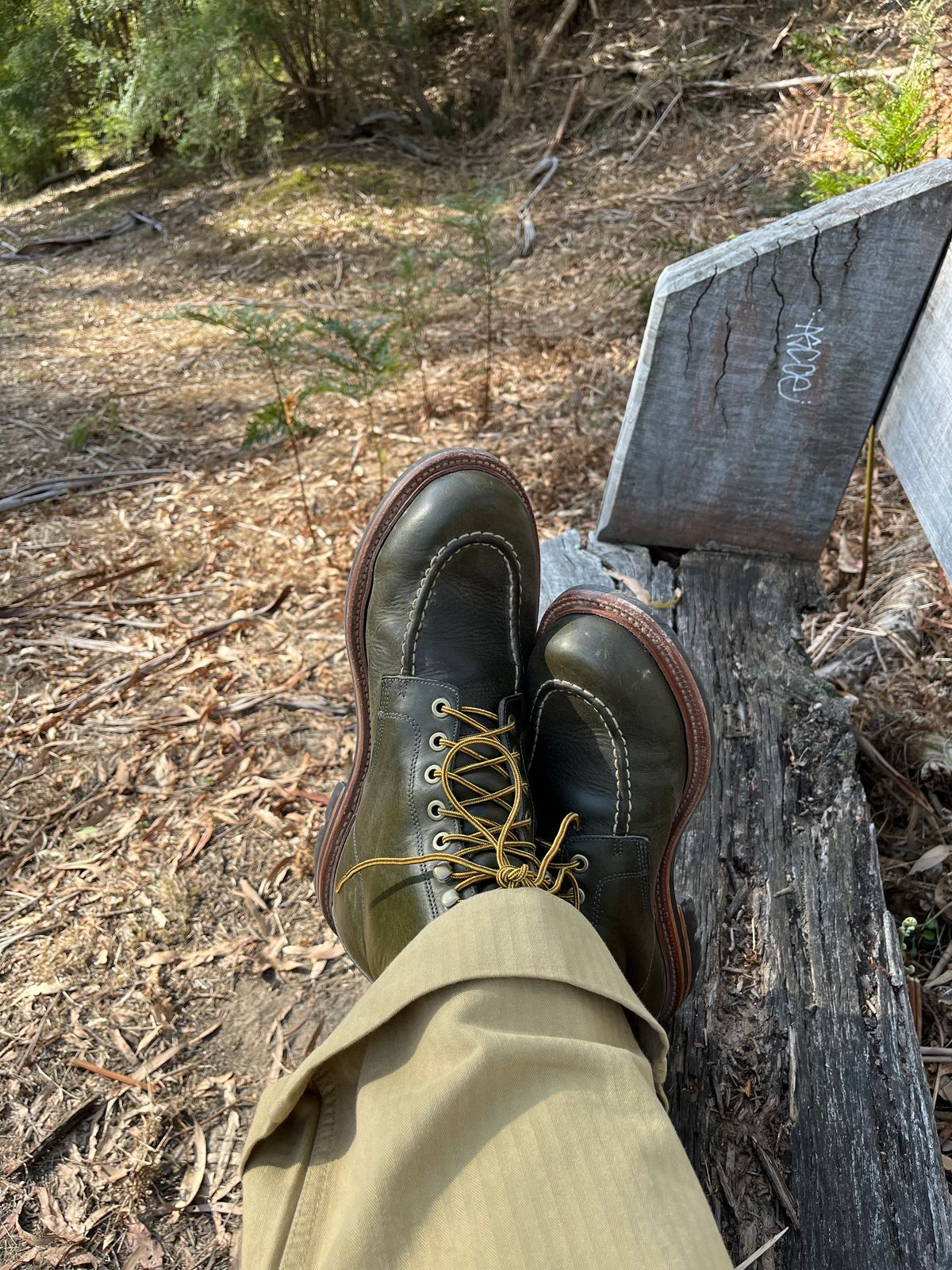Photo by Abel on March 23, 2025 of the Grant Stone Brass Boot in Badalassi Carlo Olive Green Minerva.