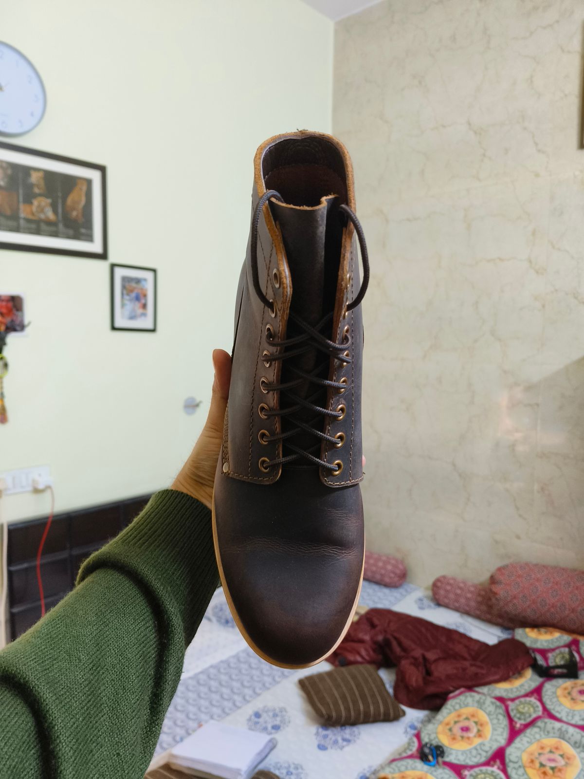 Photo by Nakul on February 24, 2025 of the Craft & Glory 1943 Service Boots in Full Grain Waxed Water Buffalo.