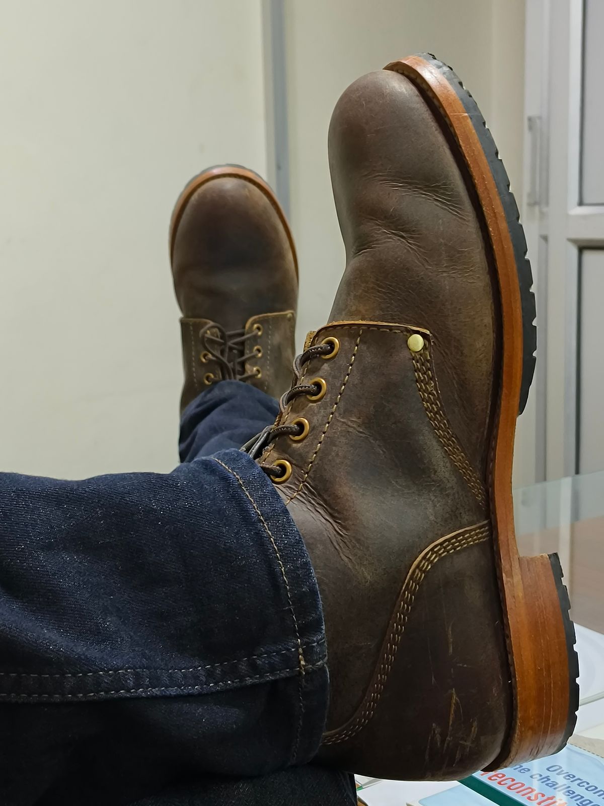 Photo by Nakul on June 16, 2025 of the Craft & Glory 1943 Service Boots in Full Grain Waxed Water Buffalo.