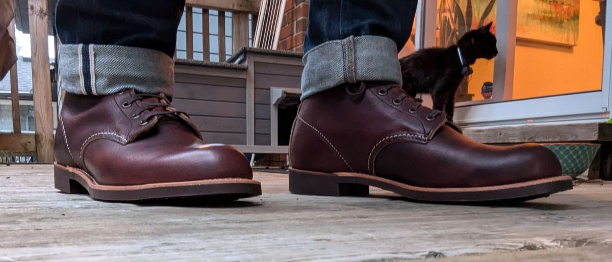 Photo by FunkyColdPatina on October 1, 2024 of the Red Wing Blacksmith in S.B. Foot Briar Oil Slick.