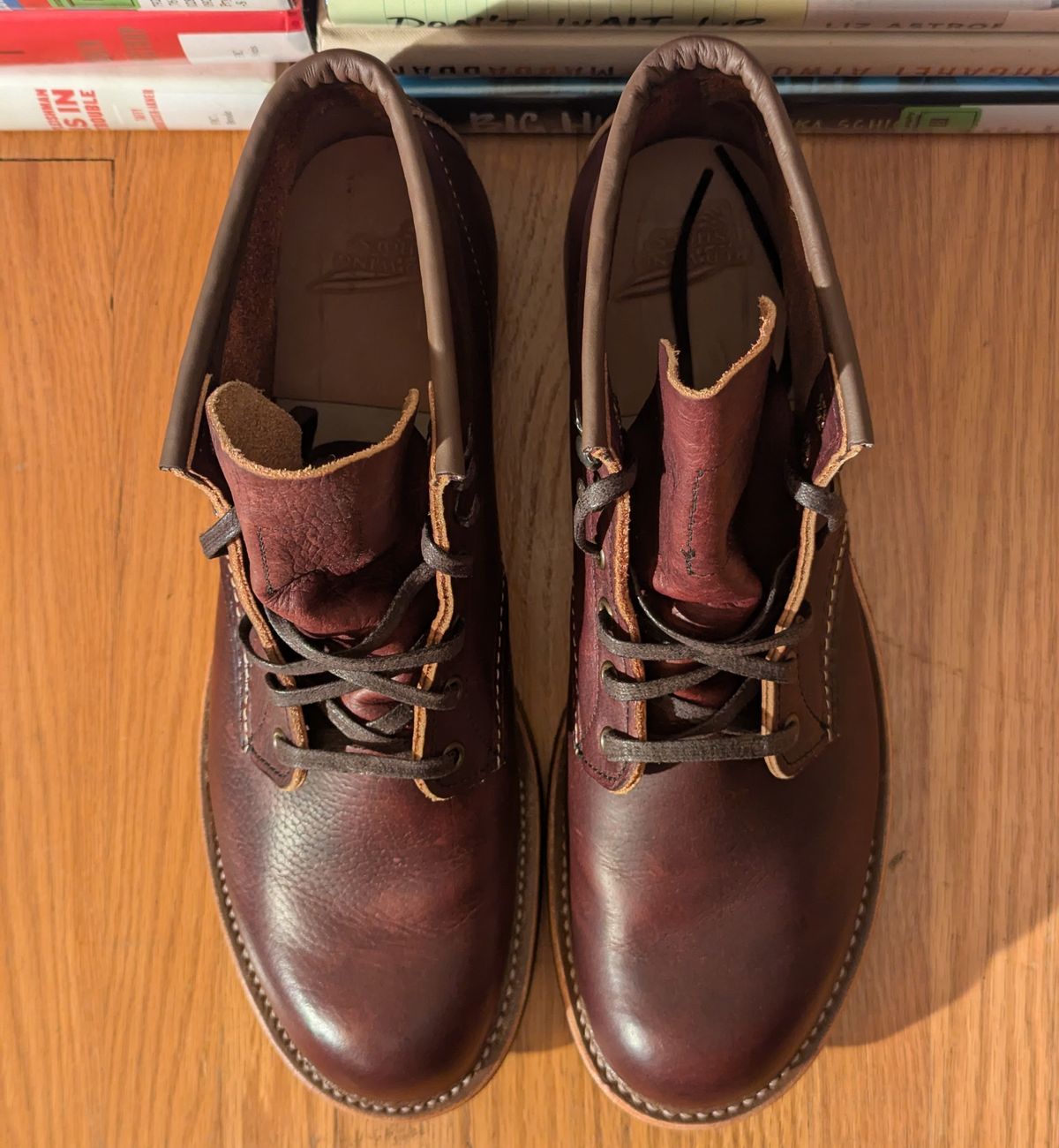Photo by FunkyColdPatina on October 1, 2024 of the Red Wing Blacksmith in S.B. Foot Briar Oil Slick.