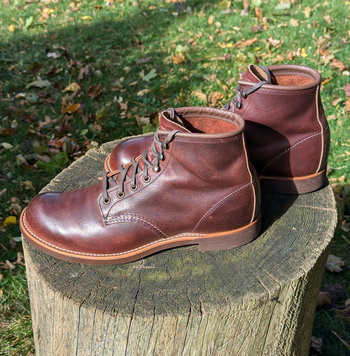 Photo by FunkyColdPatina on November 2, 2024 of the Red Wing Blacksmith in S.B. Foot Briar Oil Slick.