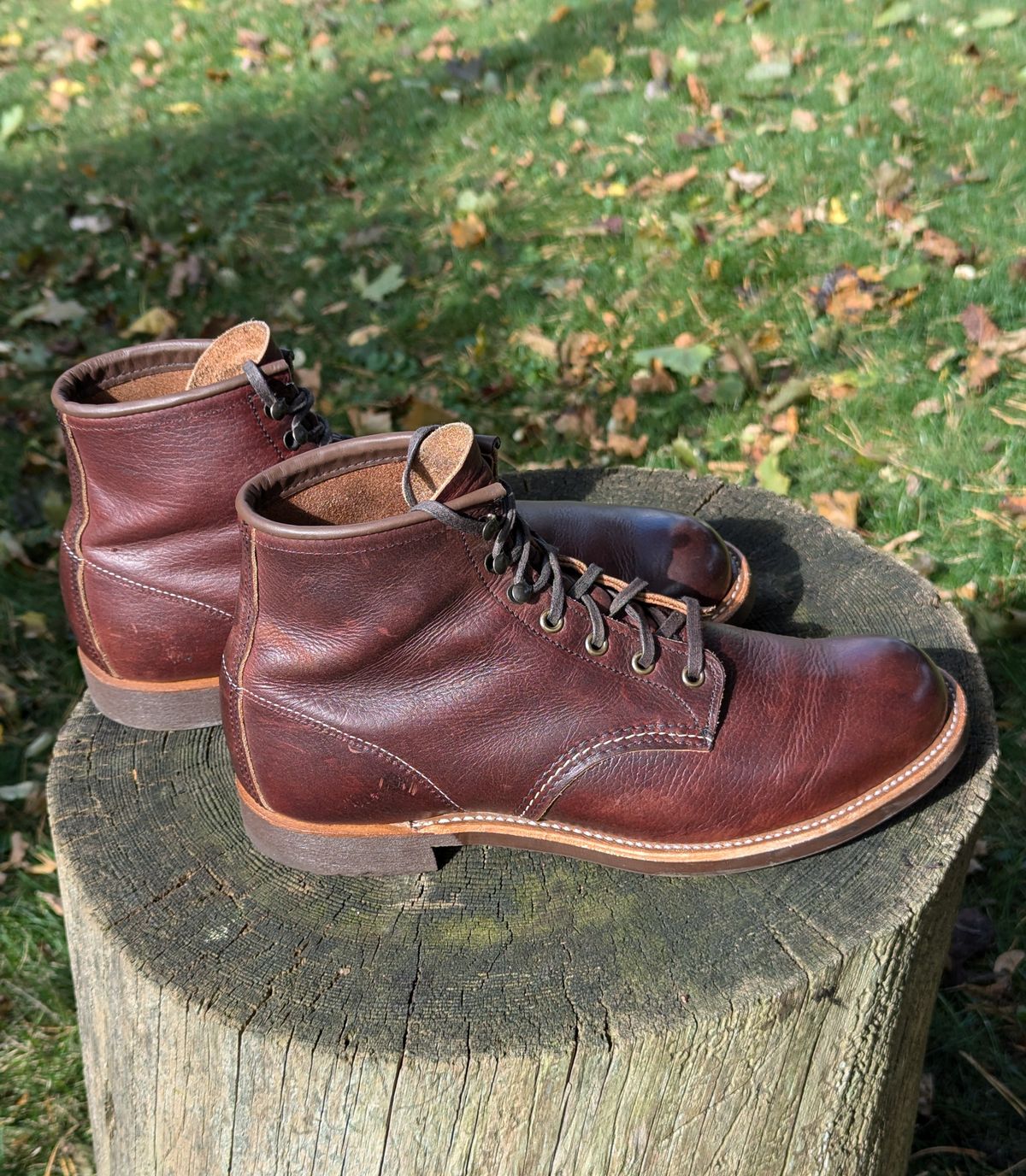 Photo by FunkyColdPatina on November 2, 2024 of the Red Wing Blacksmith in S.B. Foot Briar Oil Slick.