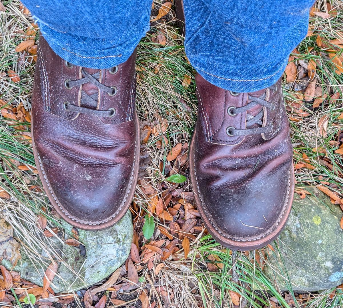Photo by FunkyColdPatina on November 11, 2024 of the Red Wing Blacksmith in S.B. Foot Briar Oil Slick.