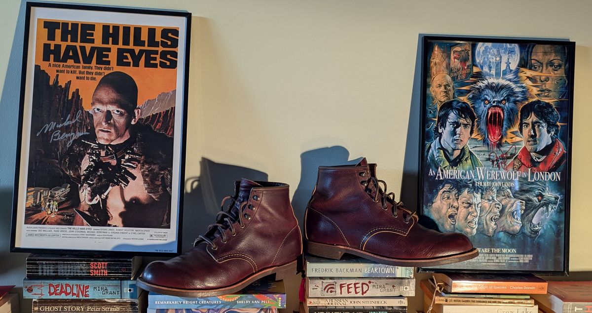 Photo by FunkyColdPatina on January 3, 2025 of the Red Wing Blacksmith in S.B. Foot Briar Oil Slick.