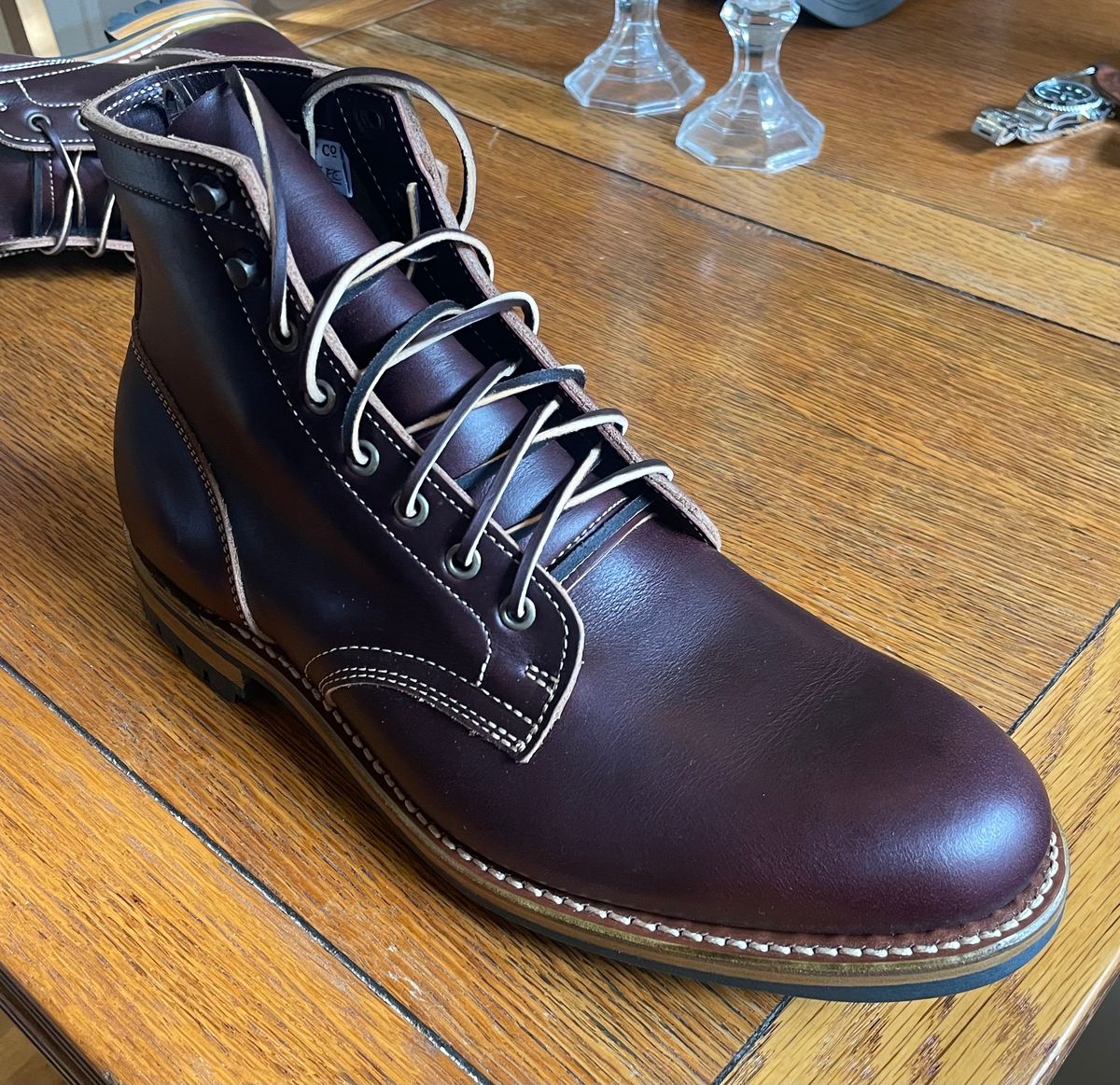 Photo by Gabagool on April 1, 2025 of the Truman Plain Toe Boot in Seidel Oxblood Double Shot.