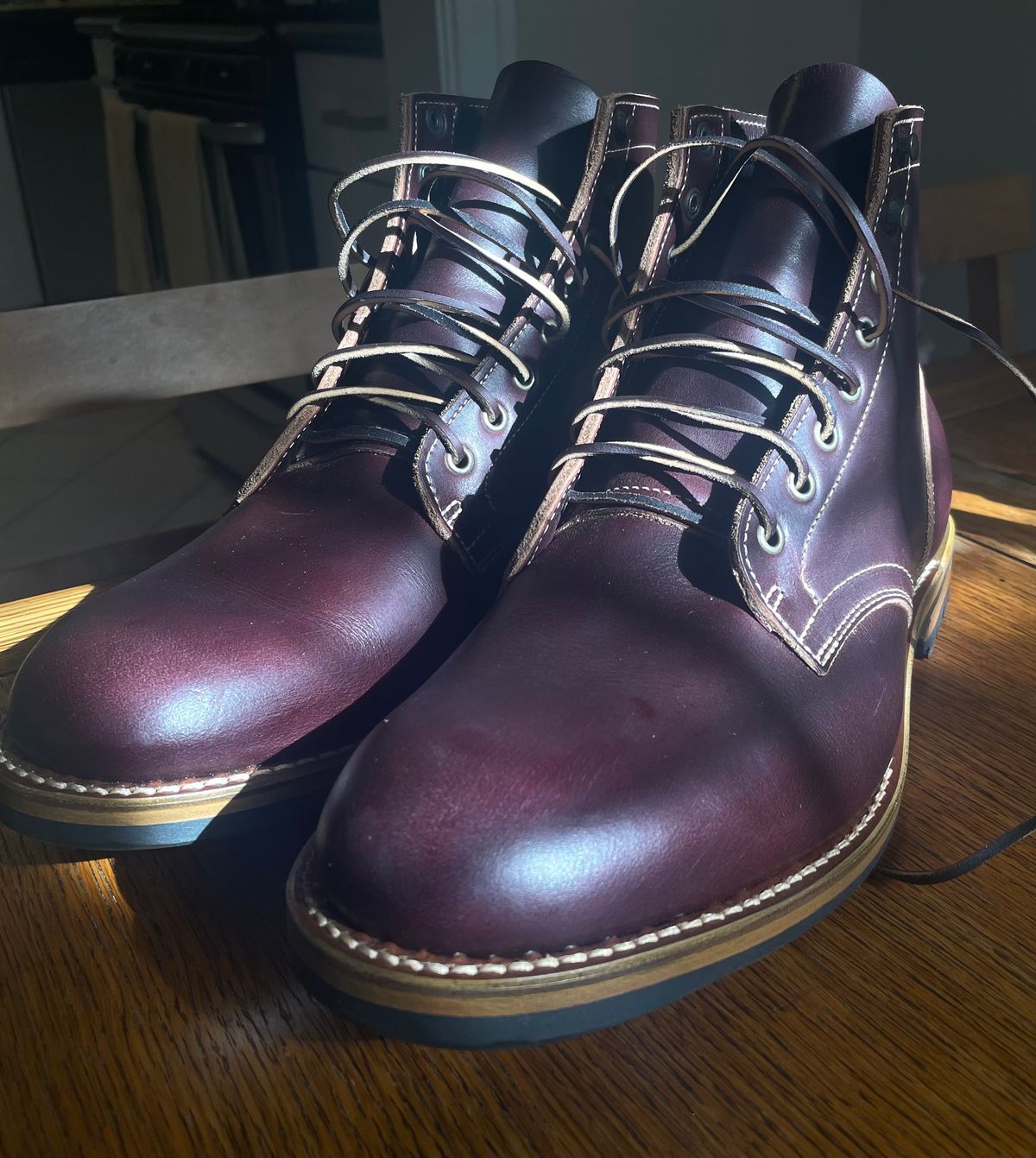 Photo by Gabagool on April 1, 2025 of the Truman Plain Toe Boot in Seidel Oxblood Double Shot.