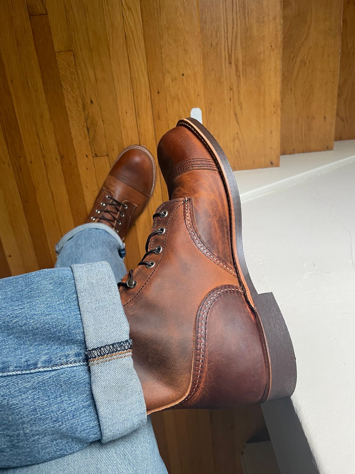 Photo by Gabagool on March 26, 2025 of the Red Wing Iron Ranger in S.B. Foot Copper Rough and Tough.