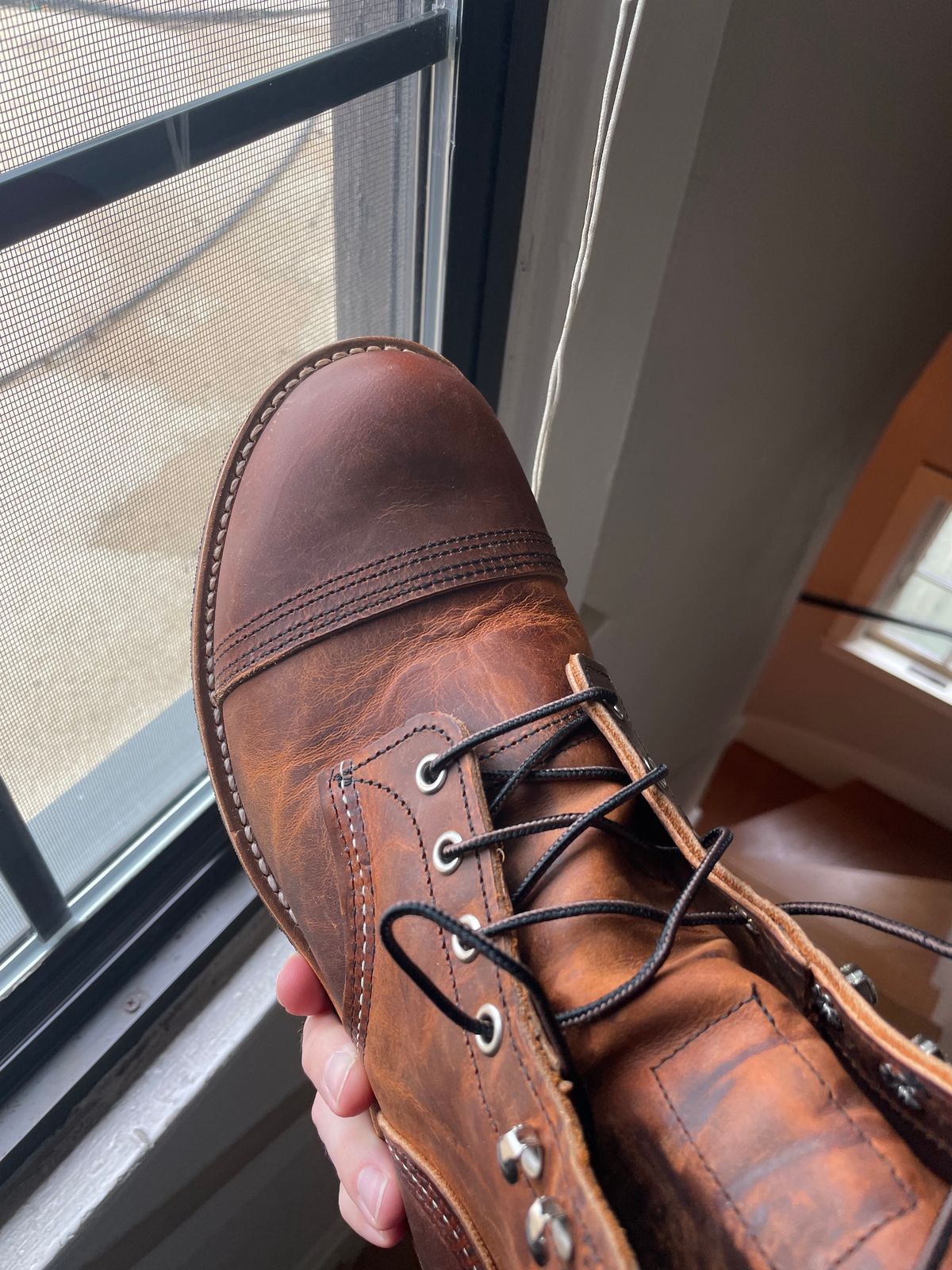 Photo by Gabagool on March 26, 2025 of the Red Wing Iron Ranger in S.B. Foot Copper Rough and Tough.