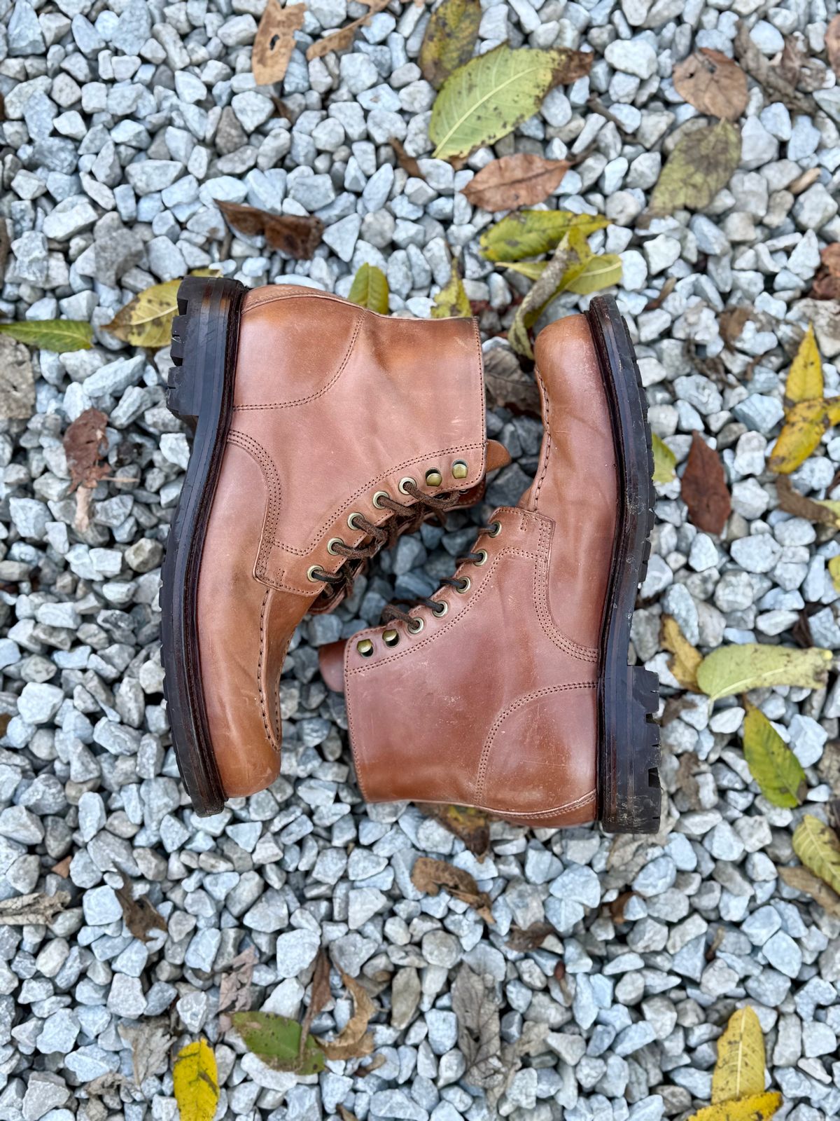 Photo by 10000yearsago on November 3, 2025 of the Grant Stone Brass Boot in Horween Honey Glazed Shell Cordovan.