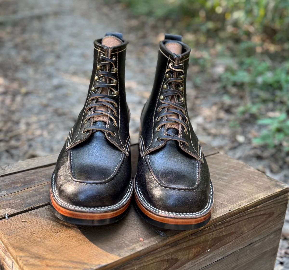 Photo by bconner2112 on October 2, 2025 of the Fortis Boots Moc Toe in Horween Java Waxed Flesh.