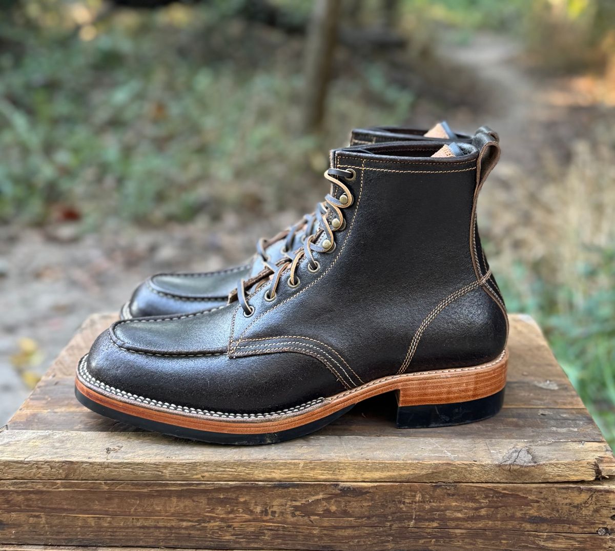 Photo by bconner2112 on October 2, 2025 of the Fortis Boots Moc Toe in Horween Java Waxed Flesh.