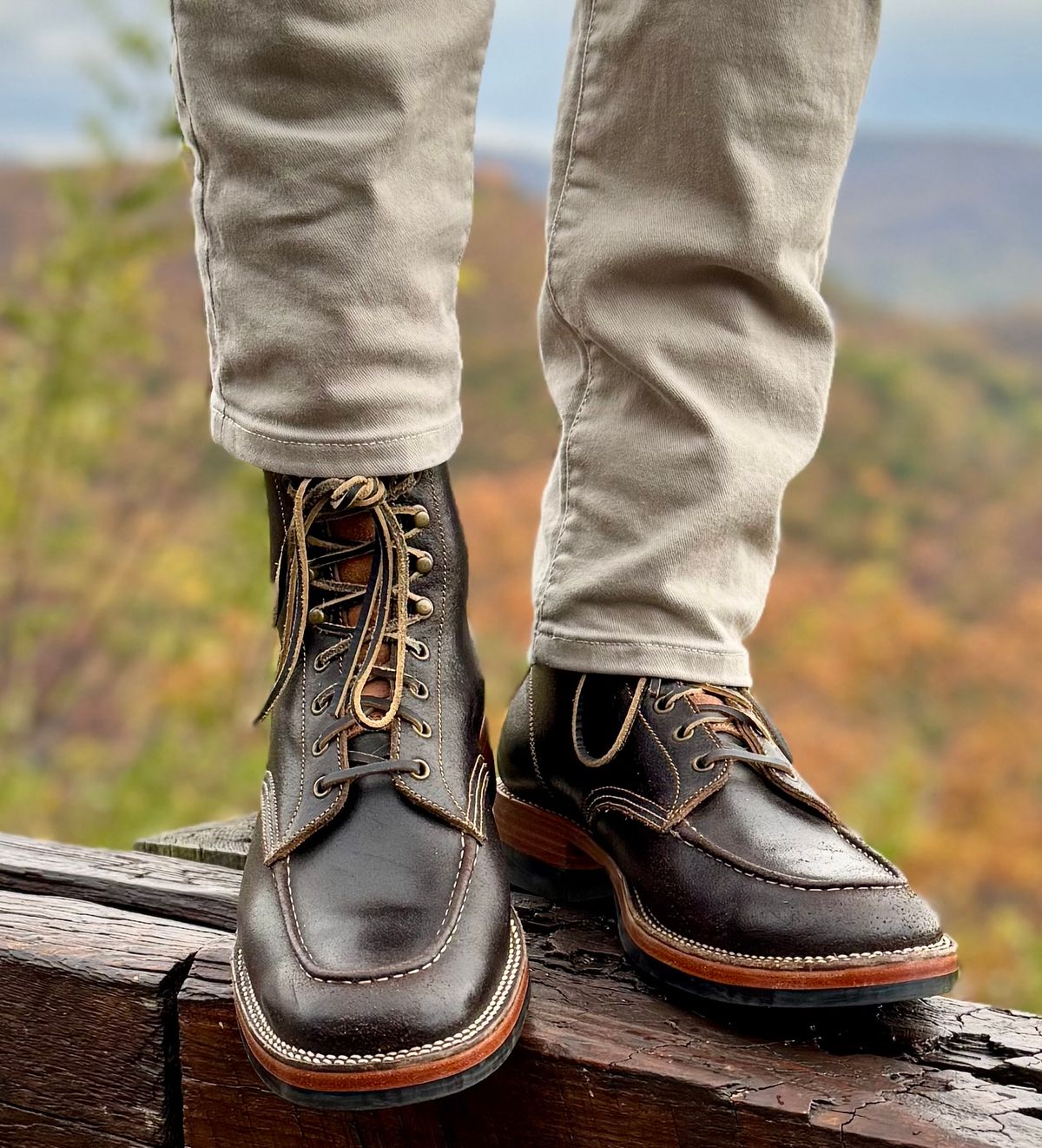 Photo by bconner2112 on October 21, 2025 of the Fortis Boots Moc Toe in Horween Java Waxed Flesh.