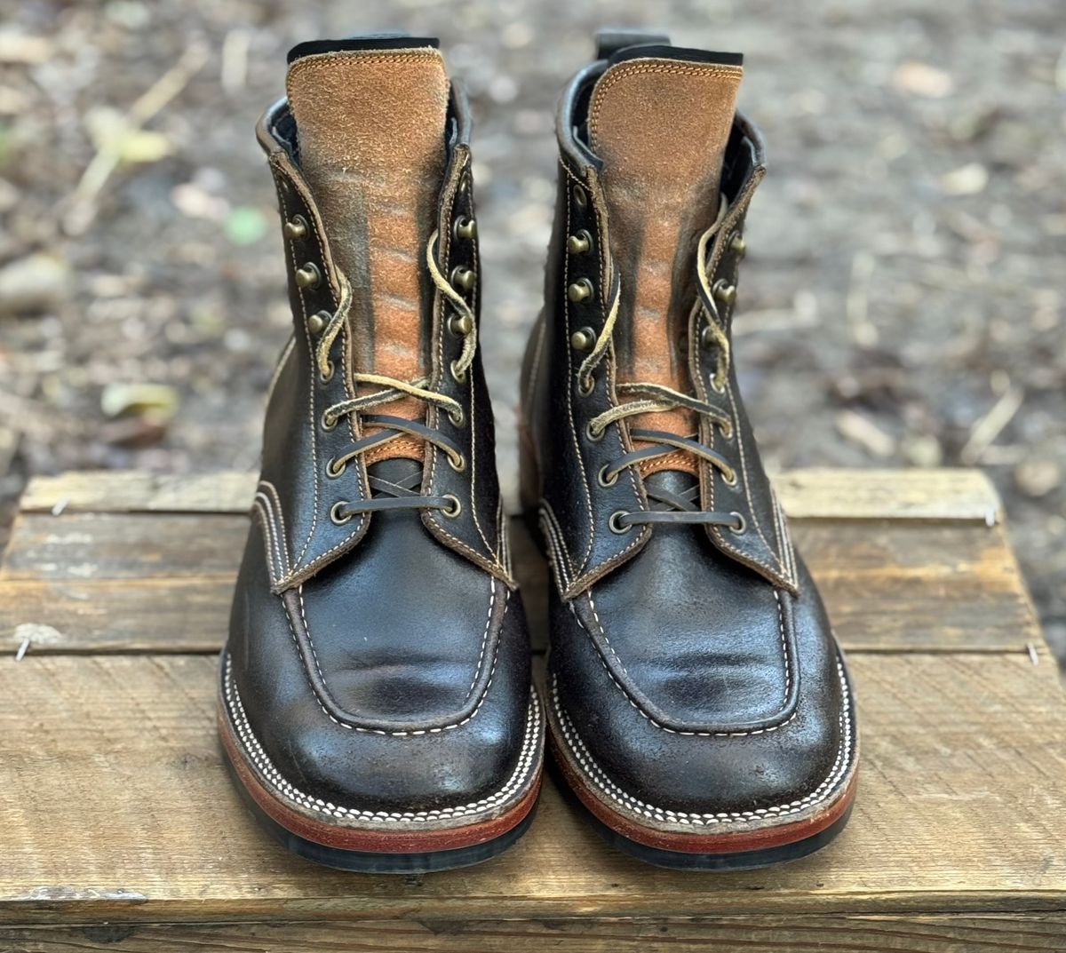 Photo by bconner2112 on November 3, 2025 of the Fortis Boots Moc Toe in Horween Java Waxed Flesh.