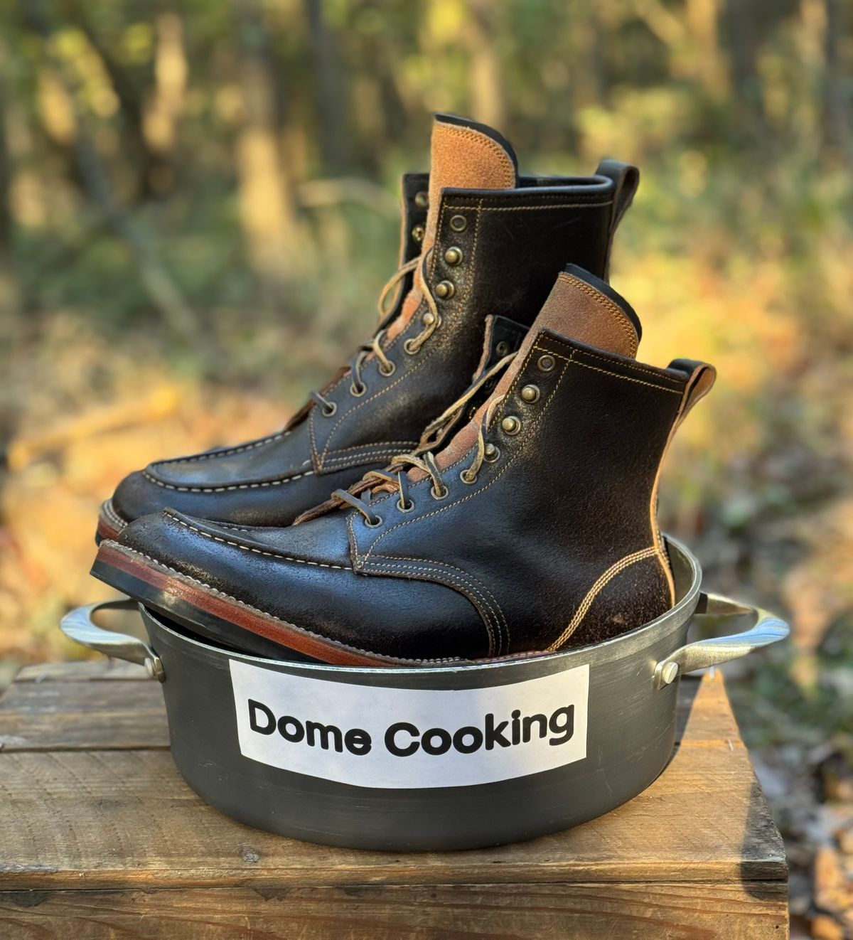 Photo by bconner2112 on November 3, 2025 of the Fortis Boots Moc Toe in Horween Java Waxed Flesh.