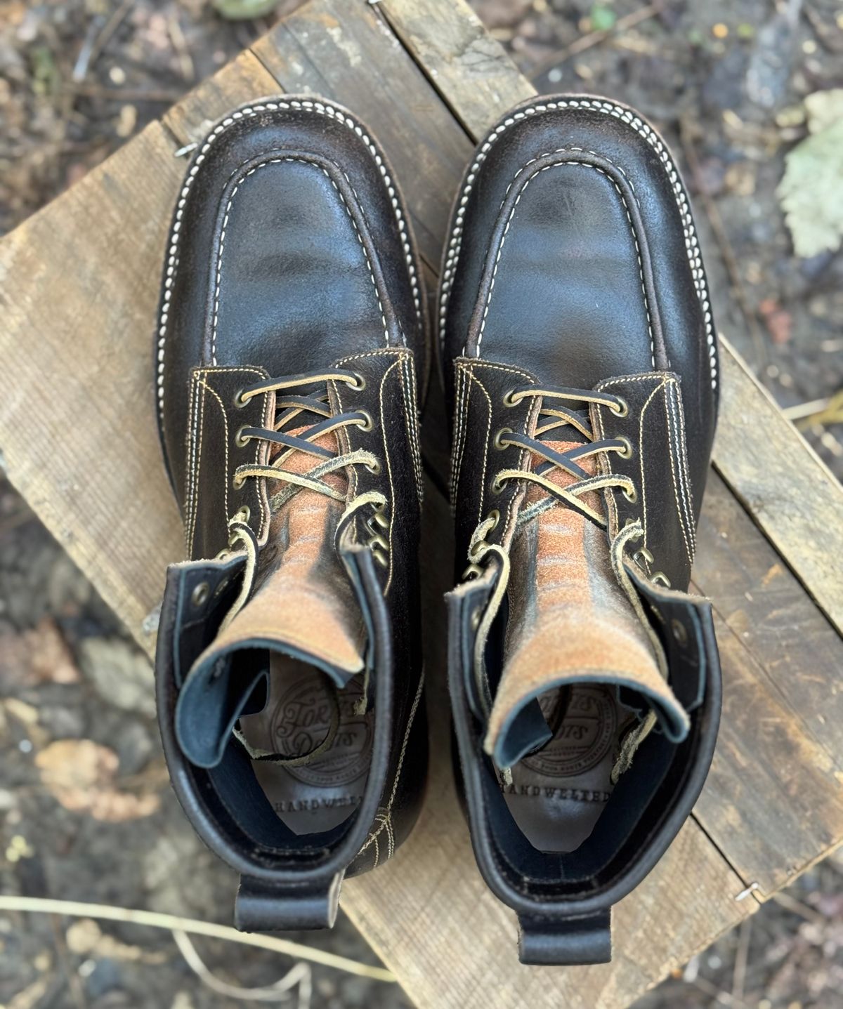 Photo by bconner2112 on November 3, 2025 of the Fortis Boots Moc Toe in Horween Java Waxed Flesh.