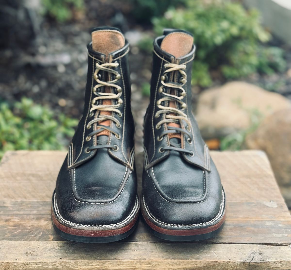 Photo by bconner2112 on December 1, 2025 of the Fortis Boots Moc Toe in Horween Java Waxed Flesh.