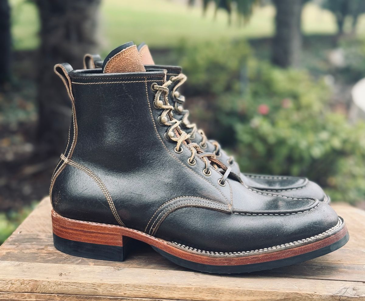 Photo by bconner2112 on December 1, 2025 of the Fortis Boots Moc Toe in Horween Java Waxed Flesh.
