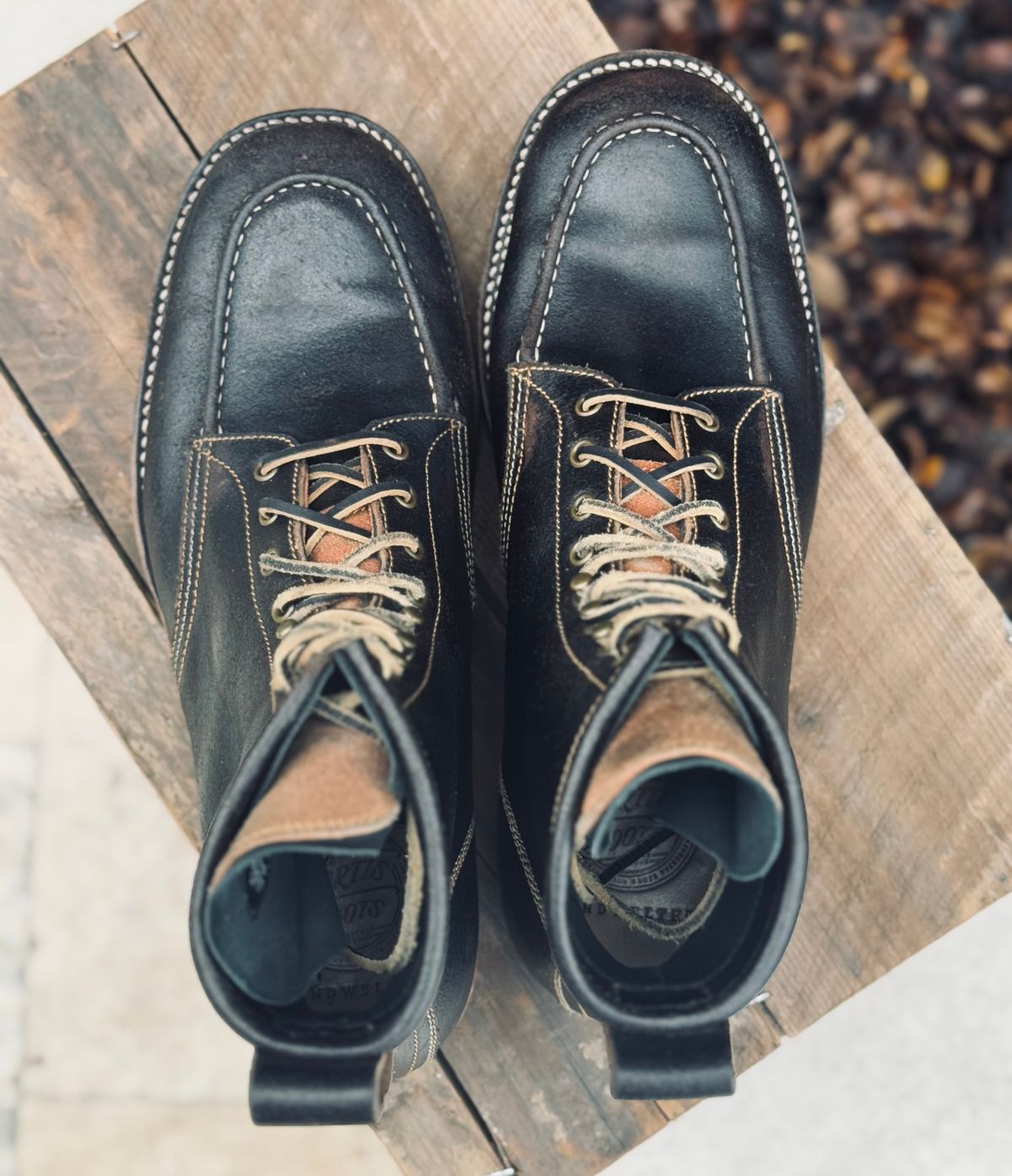 Photo by bconner2112 on December 1, 2025 of the Fortis Boots Moc Toe in Horween Java Waxed Flesh.