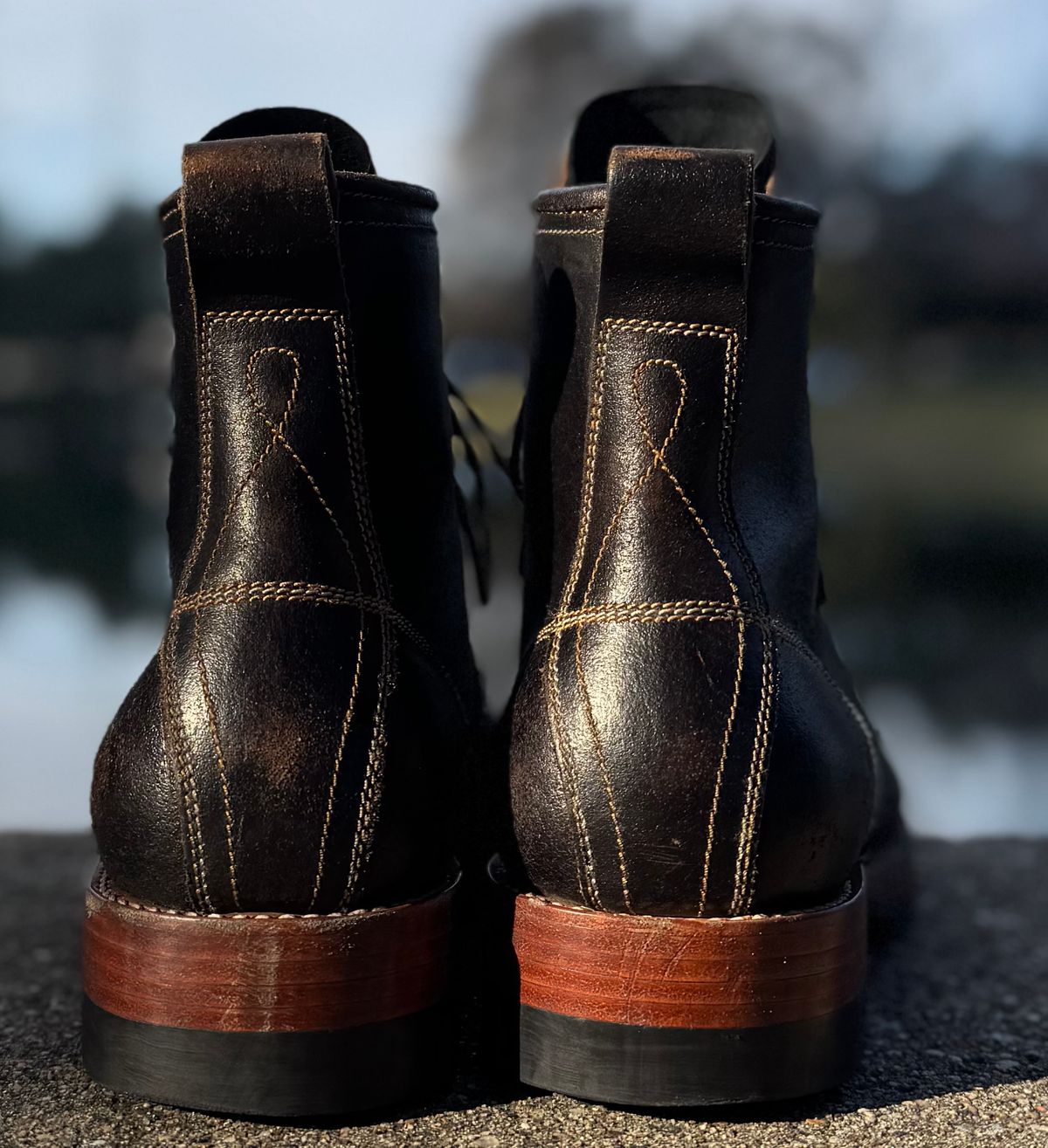 Photo by bconner2112 on February 4, 2026 of the Fortis Boots Moc Toe in Horween Java Waxed Flesh.