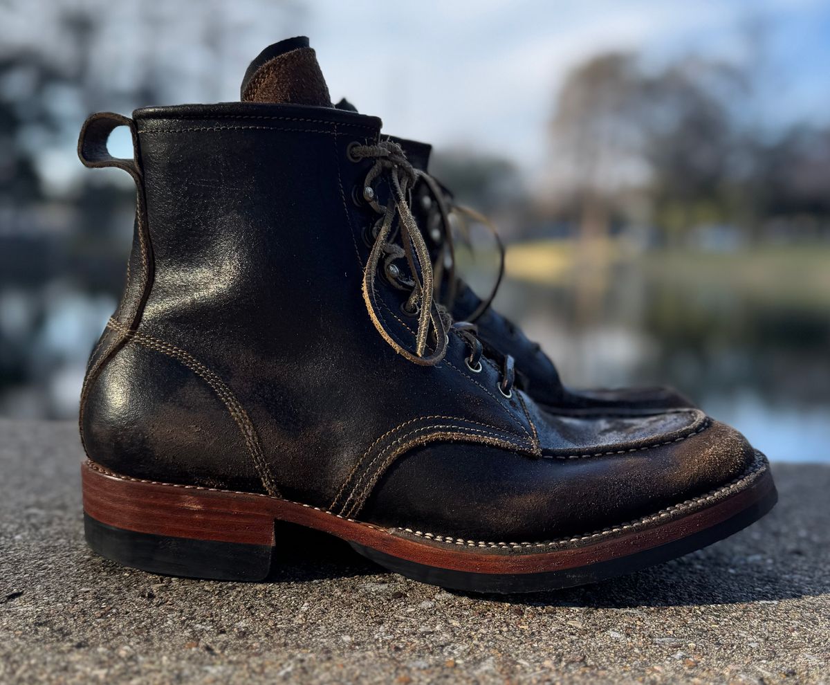 Photo by bconner2112 on February 4, 2026 of the Fortis Boots Moc Toe in Horween Java Waxed Flesh.